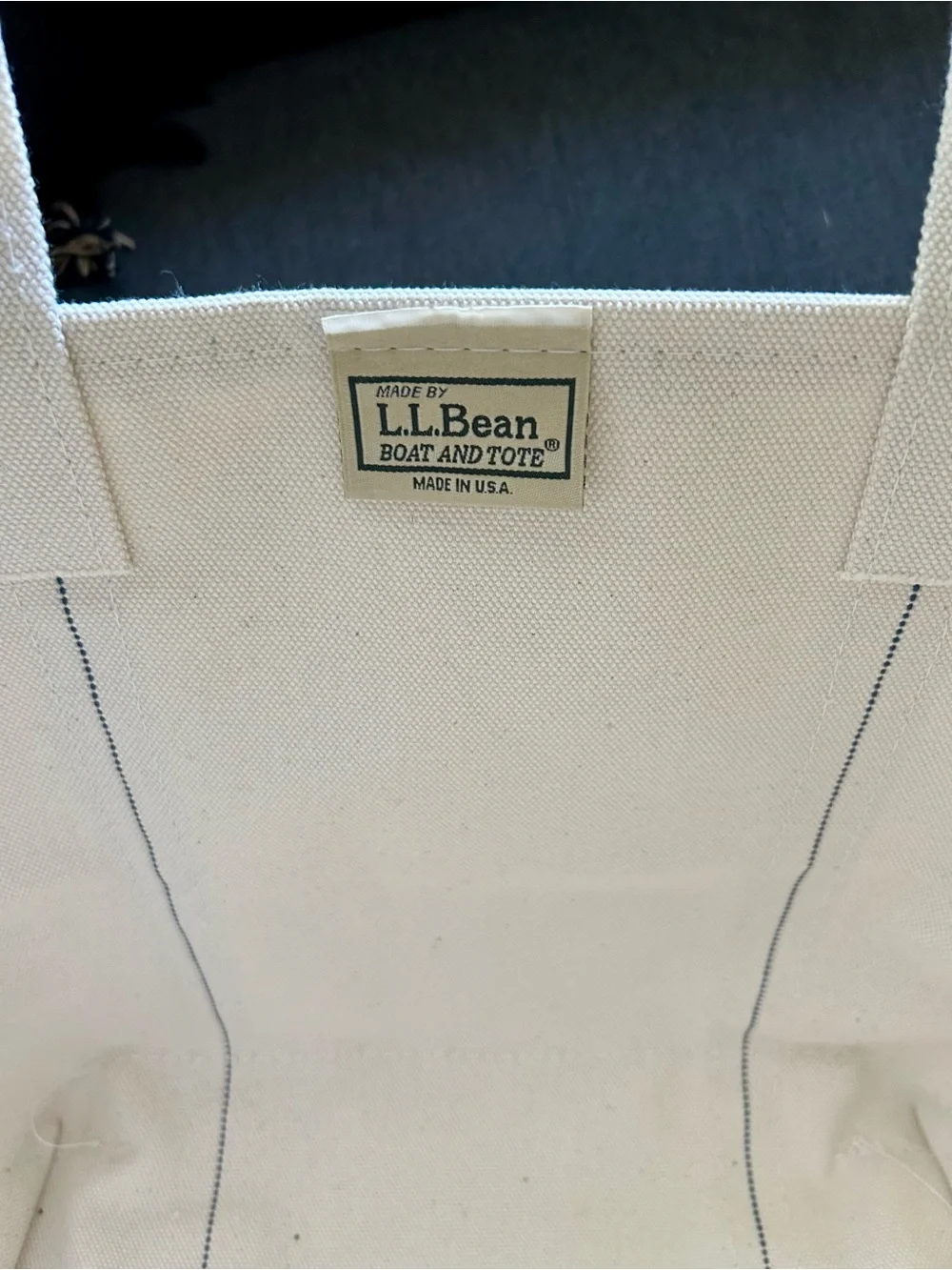 L.L. Bean Medium Cream Canvas Tote with Green Trim -New - Picture 4 of 5